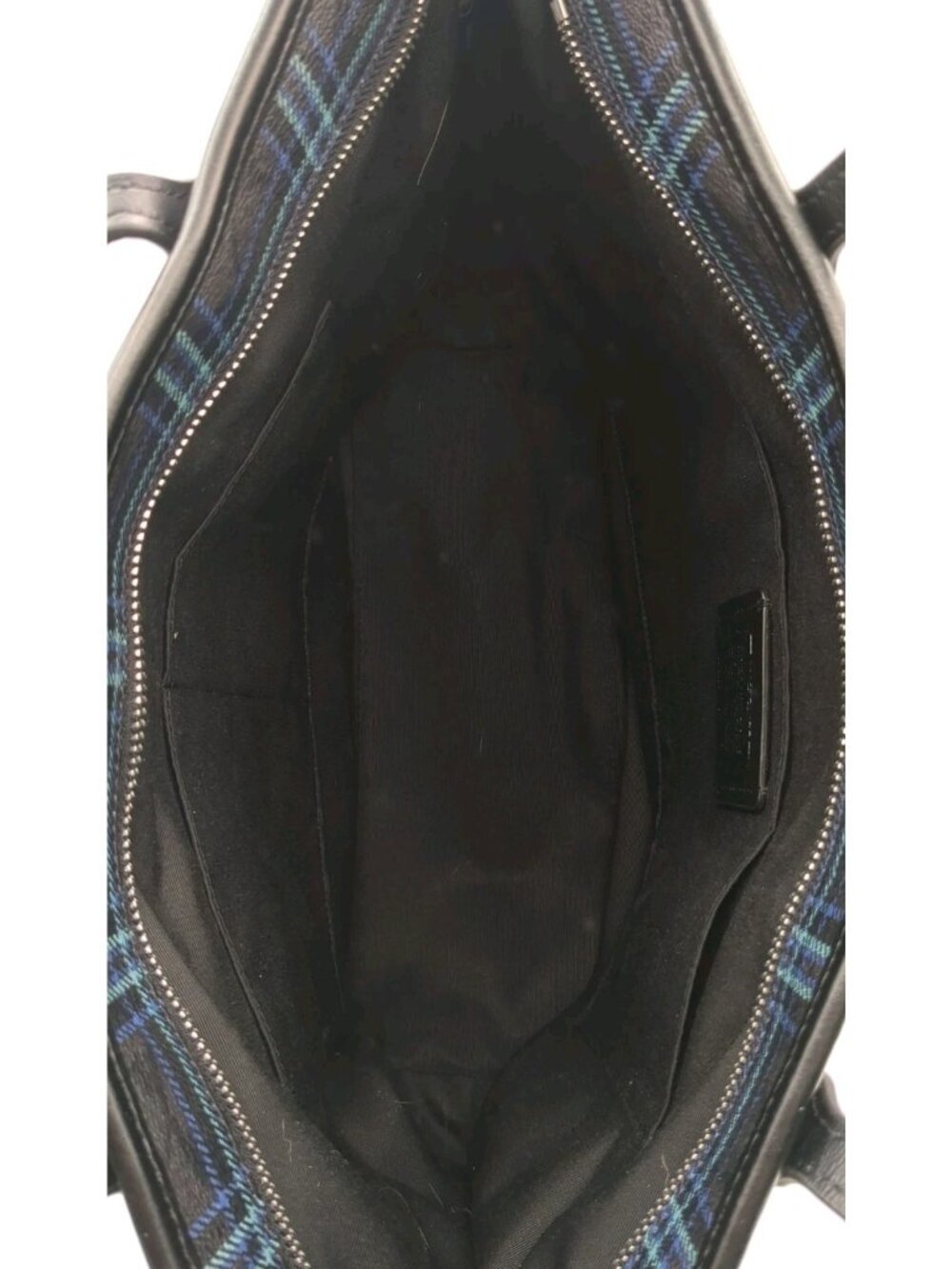 Coach Navy Shirting Plaid Signature Coated Canvas Zip Top Tote F80032 - Picture 9 of 13